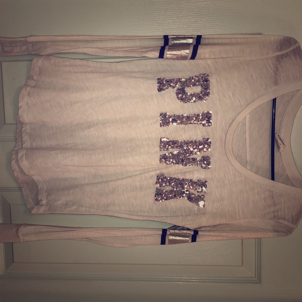 Pink Victoria secret long sleeve sequence t-shirt